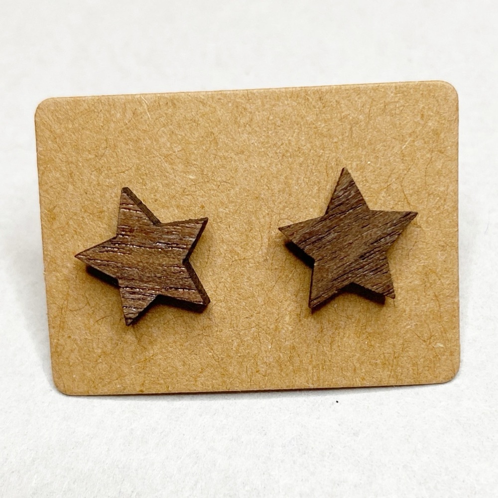 Star Shaped Wood Mini Stud Earrings